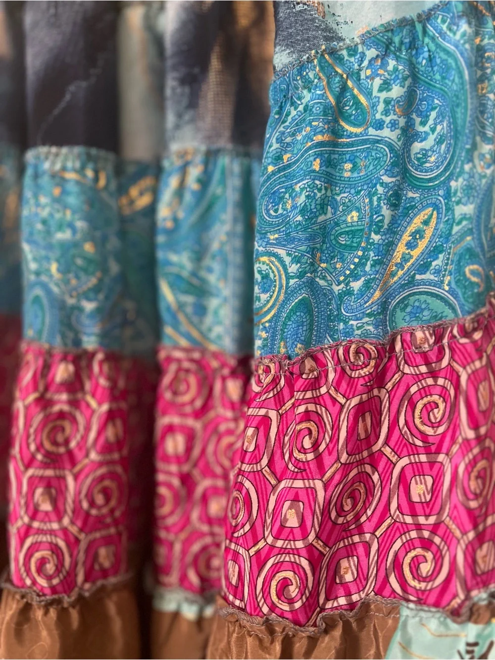 Boho Tiered Patchwork Maxi Skirt - Vibrant Multicolor